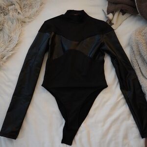NWT Black Long Sleeve Leather Design Bodysuit